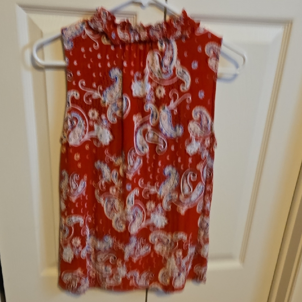 Talbots Red Ruffled Sleeveless Blouse - Picture 4 of 4